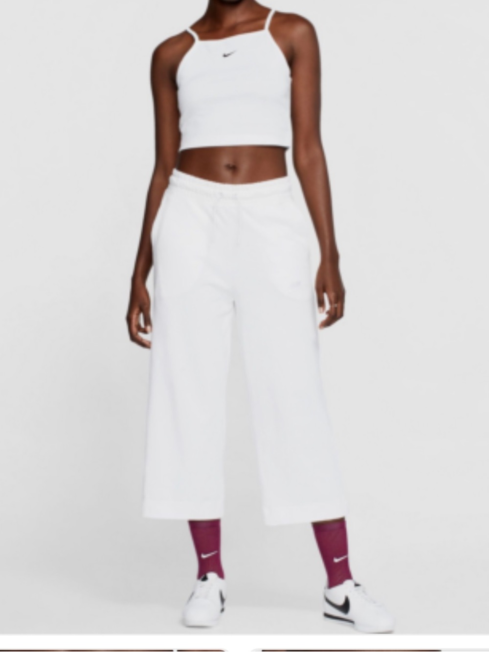 Nike White Wide-Leg Cropped Pants